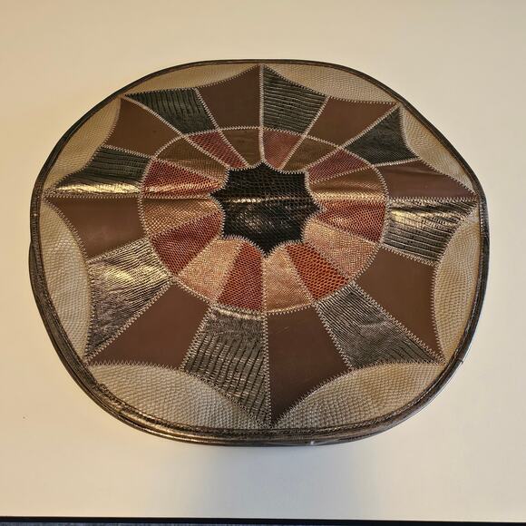 Vintage Furst & Mooney Patchwork Animal Skin Half Moon Circle Clutch - Picture 2 of 12